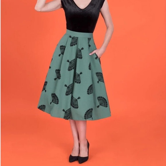 Bettie Page Las Vegas Vintage Inspired A-line Green Skirt Size Medium - Picture 2 of 16